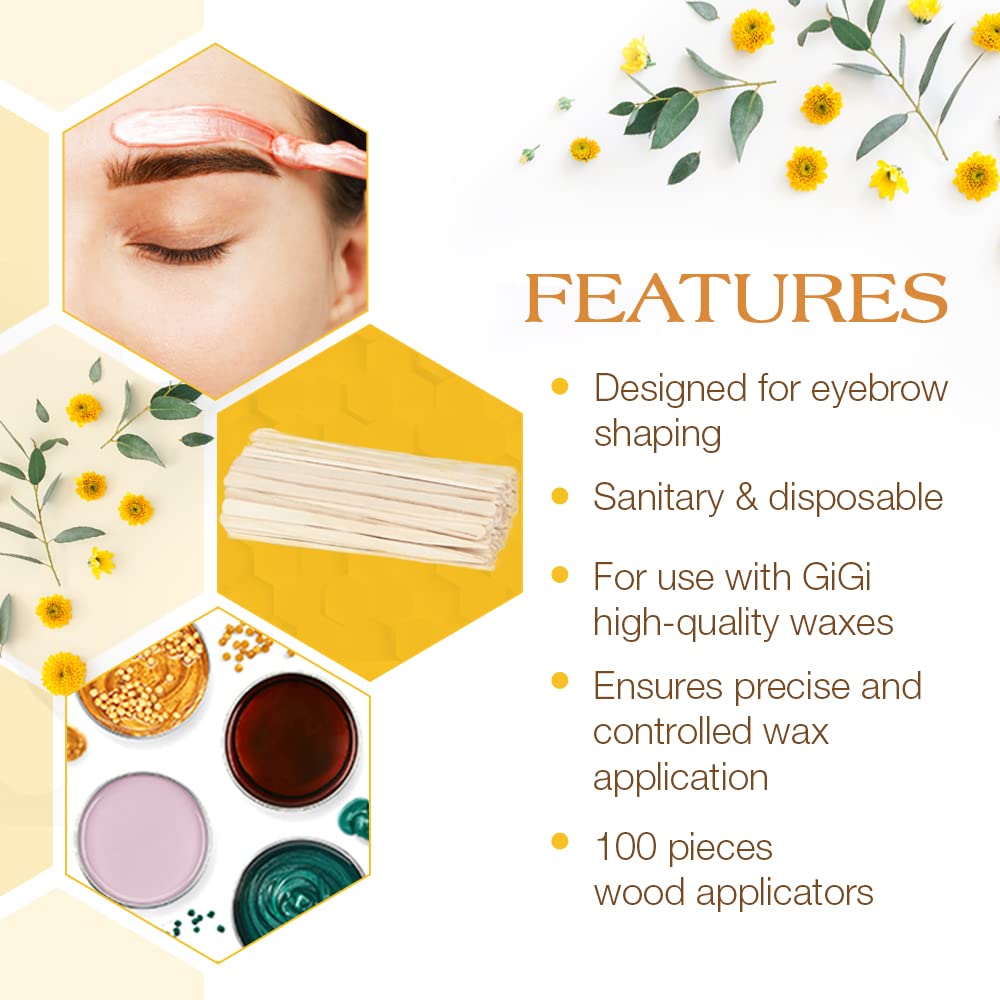 GiGi Eyebrow Wax Sticks for Hair Removal – Small, Fine Applicator Stick, Wooden Waxing Sticks for Face & Eyebrows, 100 ct