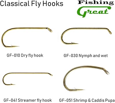 Amazon Greatfishing 100個 クラシカルフライフィッシングフック ウェットフック ニンフフック ストリーマーフックキャディとエビ プッパフック ワイドギャップ ロングポイント フライフィッシングフック 化学的に研ぎ釣り針 淡水 12 Greatfishing フック 針