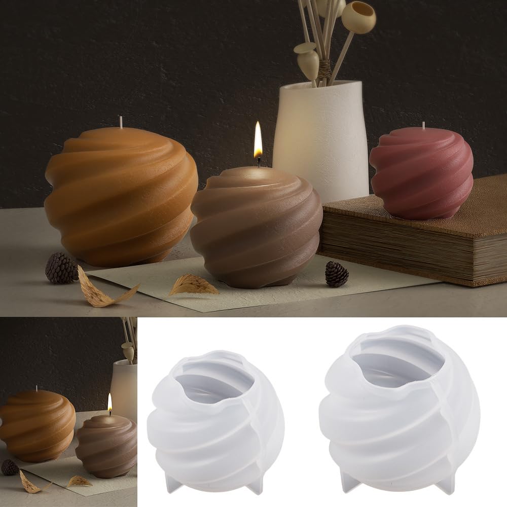 Photo 1 of 2 Pack Wave Candle Spiral Ball Resin Casting Mold Making Molds Silicone Mold for Candle Home Decorate Candle Making 3D Animal Mold
