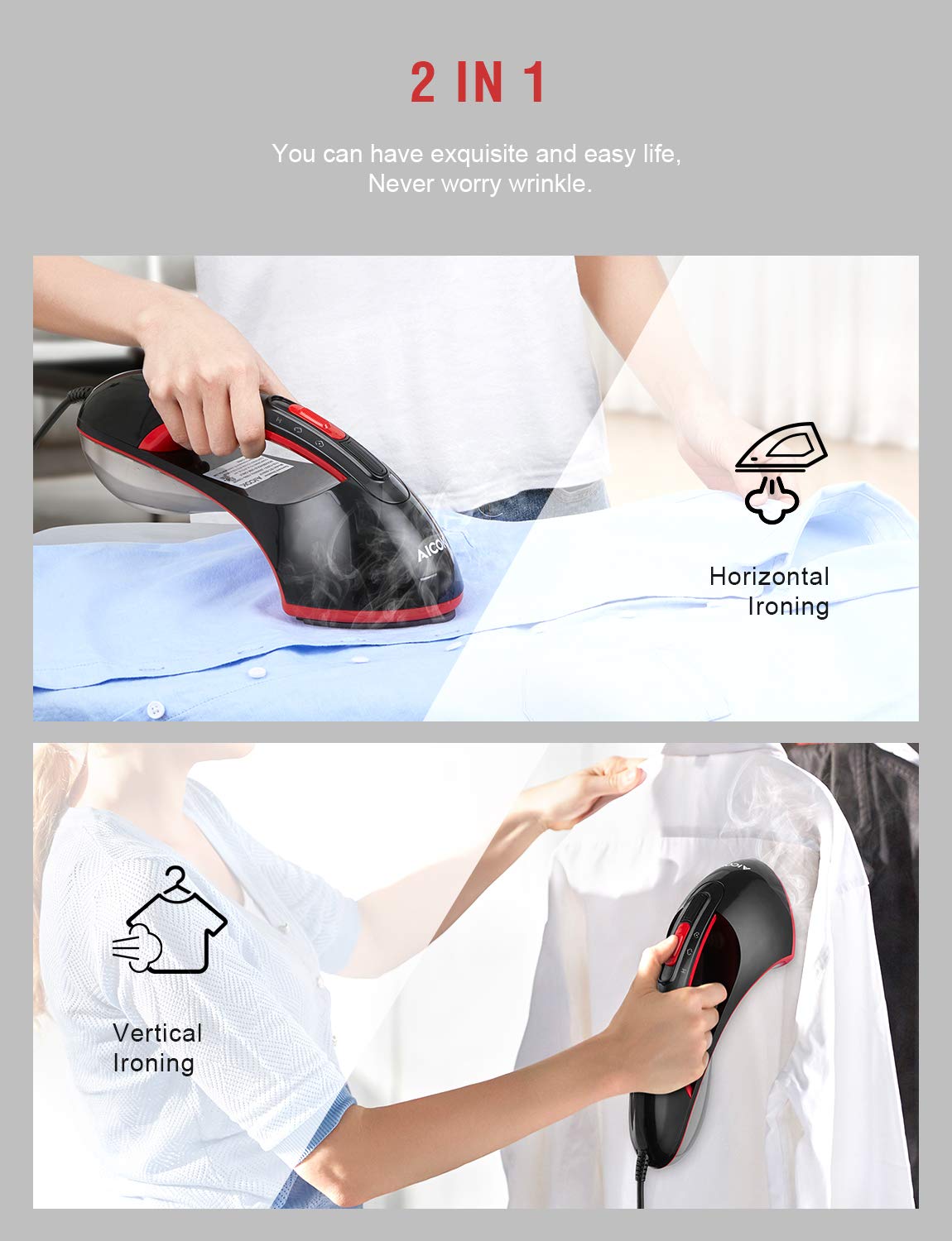 Clothes Steamer, AICOK 1500W 15S Garment Steamer, 2019 Updated, Wrinkle