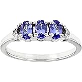JTV Blue Tanzanite & White Diamond Ring for Women - December Birthstone Jewelry - Rhodium-Plated Sterling Silver - Elegant Oval-Cut - Tanzanite Ring - Gift Box Included