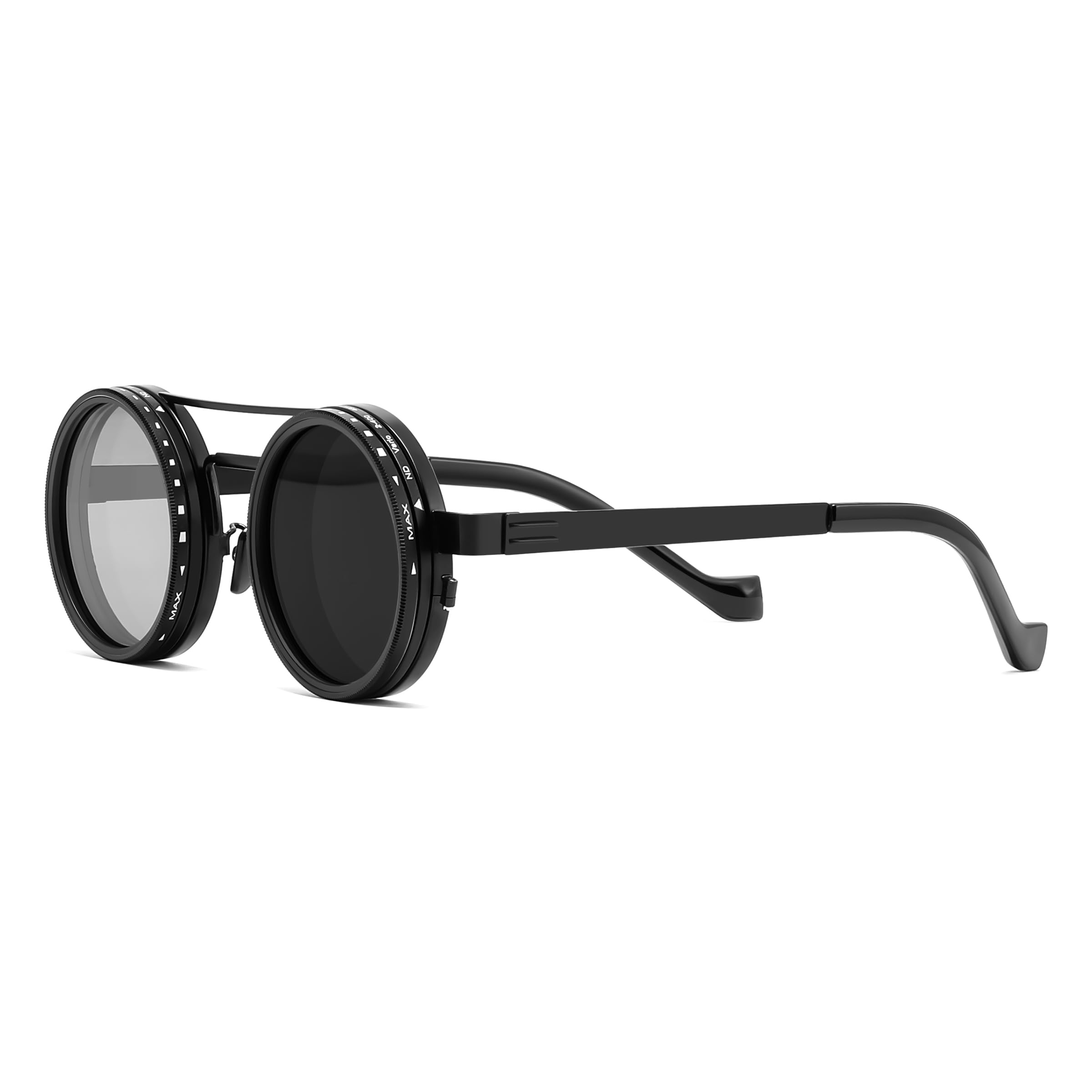 Photo 1 of FEISEDY Adjustable Tint Aviator Polarized Sunglasses, 1-9 Gear Manual Dimming, Steampunk Round ND Filter Lenses UV400 B0319