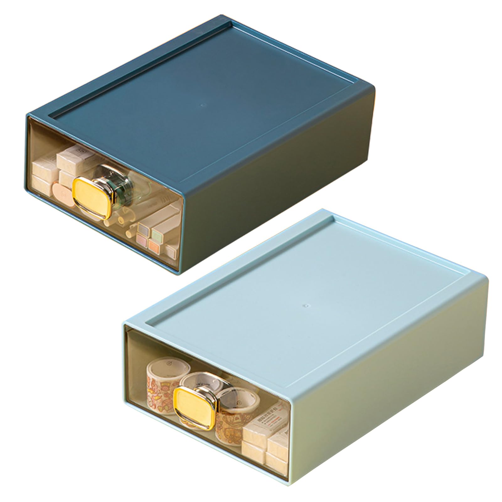Jarsense 2PCS Desktop Storage Drawer Small Drawer Storage Cabinet Drawer Desktop Organizer Stackable Storage Drawer for Stationery Cosmetics Bedroom Bathroom Dresser(Green＋Blue)