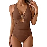 Eomenie One Piece Swimsuit for Women Tummy Control Cutout Bathing Suit V Neck Tie Back Swim Suit