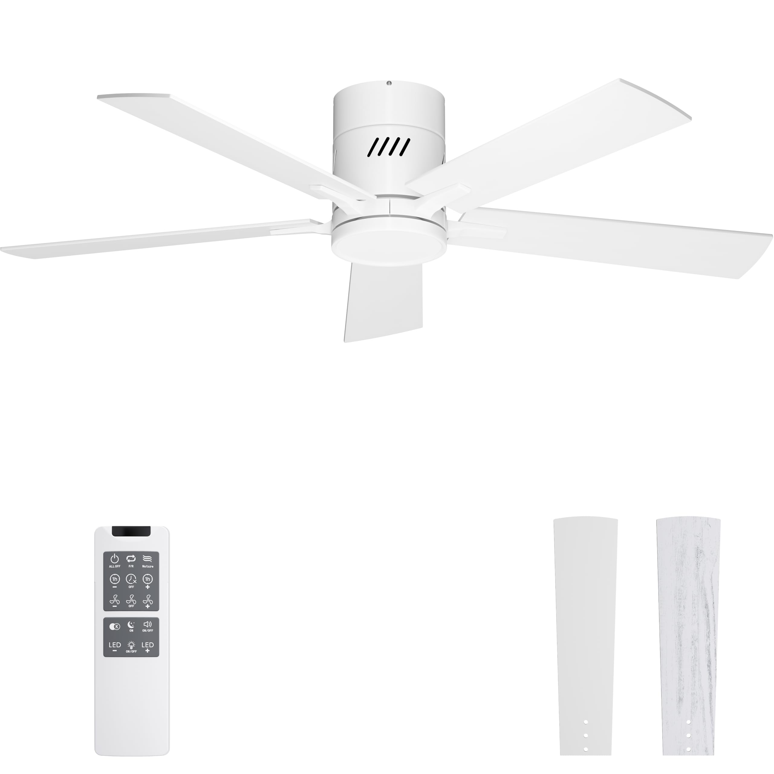 Photo 1 of Ohniyou Ceiling Fan with Lights, 48" Flush Mount Ceiling Fan with Light and Remote, Low Profile, Silent DC Motor, Dimmable for Bedroom Living Room, White