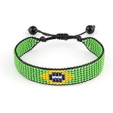 FAHARI Brazil Flag Bracelet: Handmade, Adjustable Beaded & Unisex Wristband