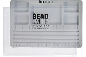 The Beadsmith Mini Bead Board, Grey Flocked, 4 Straight Channels, 5 Recessed Compartments, 7.75 x 11.25 inches, Design Boards
