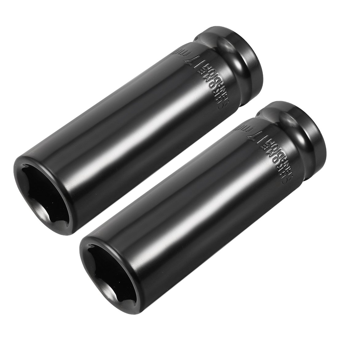 Sourcingmap 2 Pcs 1/2-Inch Drive by 17mm Deep Impact Socket, Cr-V, 6-Point, Metric