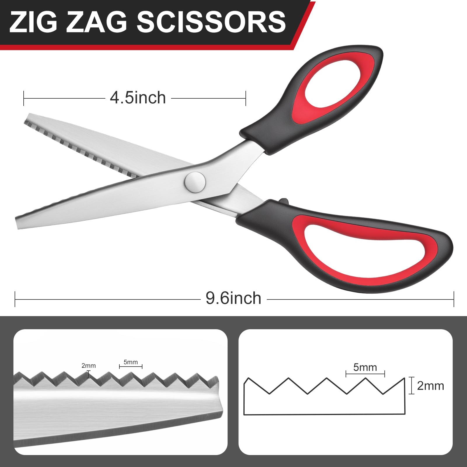 Pinking Shears, 9” Zig Zag Scissors for Fabric，Professional Handheld Dressmaking，Zigzag Cut for No-Fray Fabric, Sewing & Craft Edging