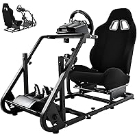 Dardoo Adjustable Racing Simulator Cockpit with Black Seat Fits for Logitech/Thrustmaster/Fanatec G25 G27 G29 G920 G923,Wheel
