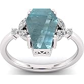 LMDPRAJAPATIS Natural Aquamarine Ring 1.90 Carat 9x12MM Tabhut Cut Gemstone Certified 925 Sterling Silver Statement Ring for Women