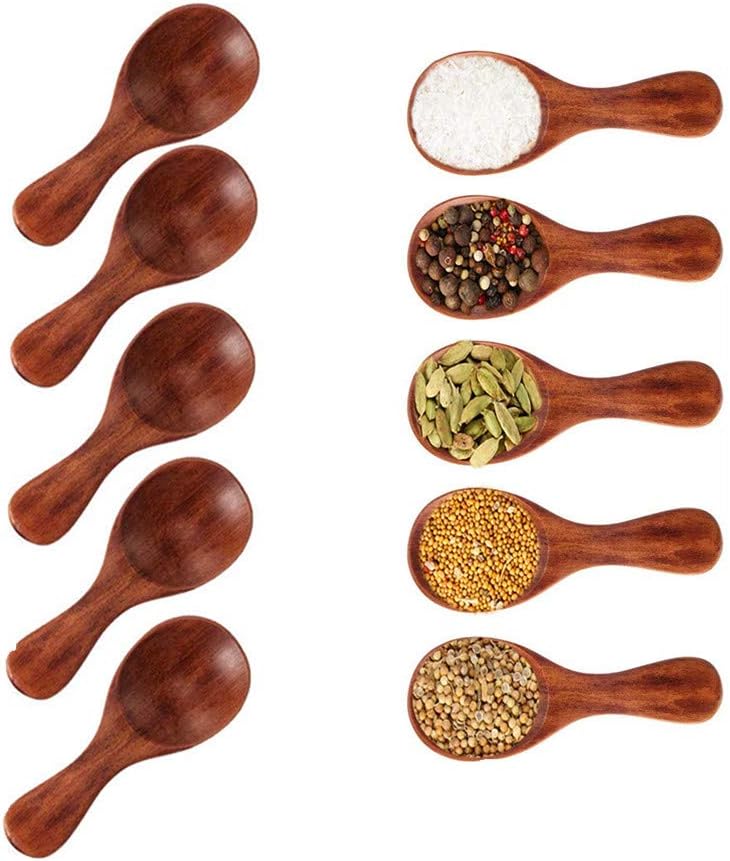 Small Wooden Salt Spoon, 5 Pieces Mini Wooden Spoons with Short Handle, Ideal for Small Jam Jars, Spices, Sugar, Honey, Coffee, Tea, Mustard, Ice Cream, Milk Powder