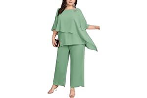 Hanna Nikole Plus Size Mother of Bride Pant Suits 2 Piece Chiffon Sets Ruffle Layers Wedding Guest Outfit
