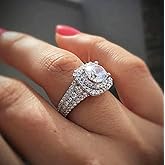 MAIHAO Princess Square Simulation Diamond Ring Double-Layer Super-Flash Zircon Ring in 925 Sterling Silve Cubic Zirconia Promise Halo Engagement Wedding Band Ring Size 6-10 (Size 8)