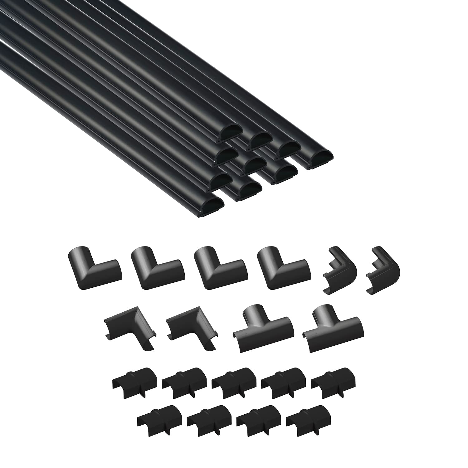 D-Line 157in Cord Hider Kit, Patented Cable Cover, Hide Wires on Wall, Channel for TV Mount Cords, Raceway Wire Hiders, Paintable, Adhesive, Half Round, 10x 0.78in W x 0.39in H x 15.7in L, Black
