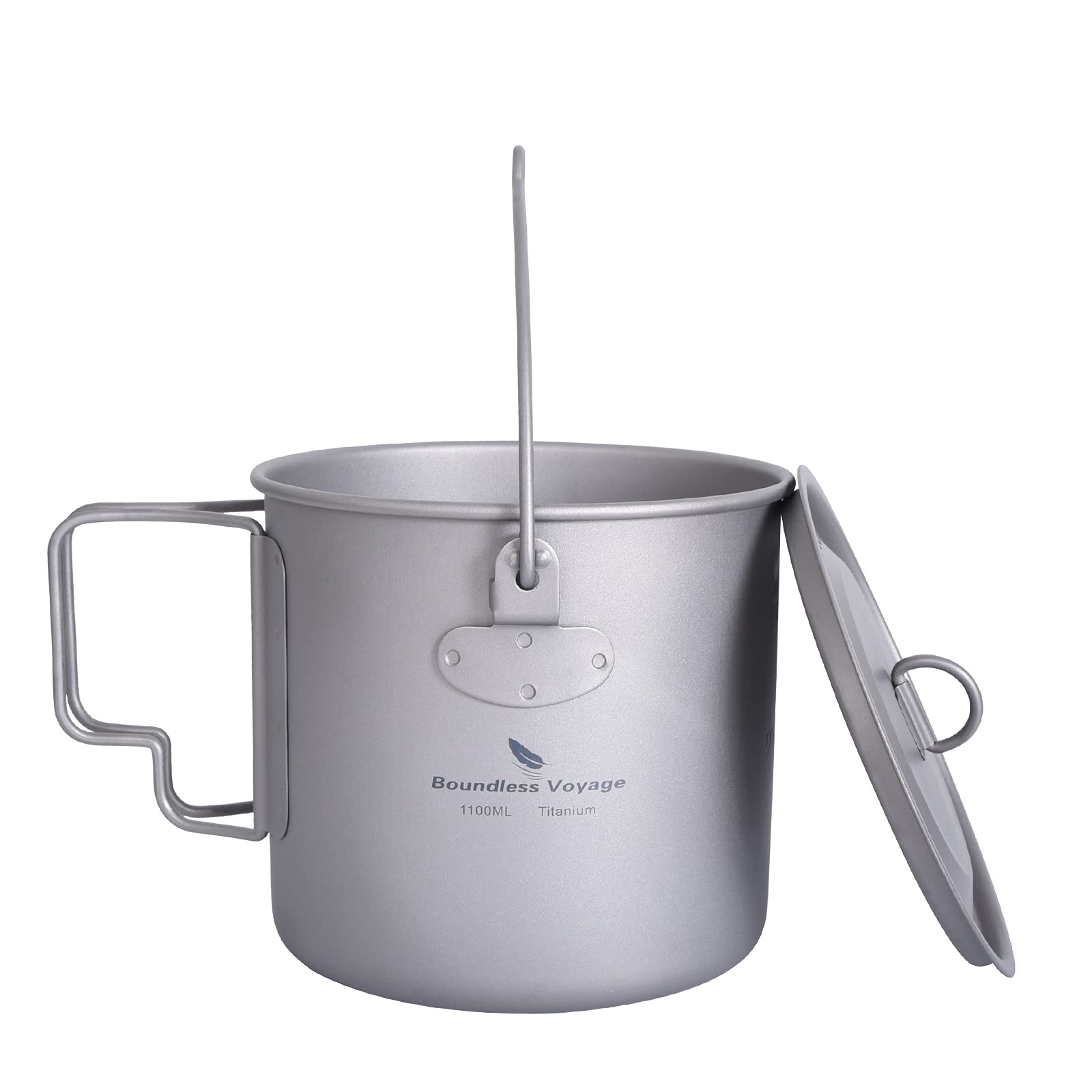 Boundless Voyage Outdoor 1100ml Titanium Pot with Lid Folding Bail Handle Camping Hiking Picnic Ultralight Portable Water Bottle Cup Mug Spork Set