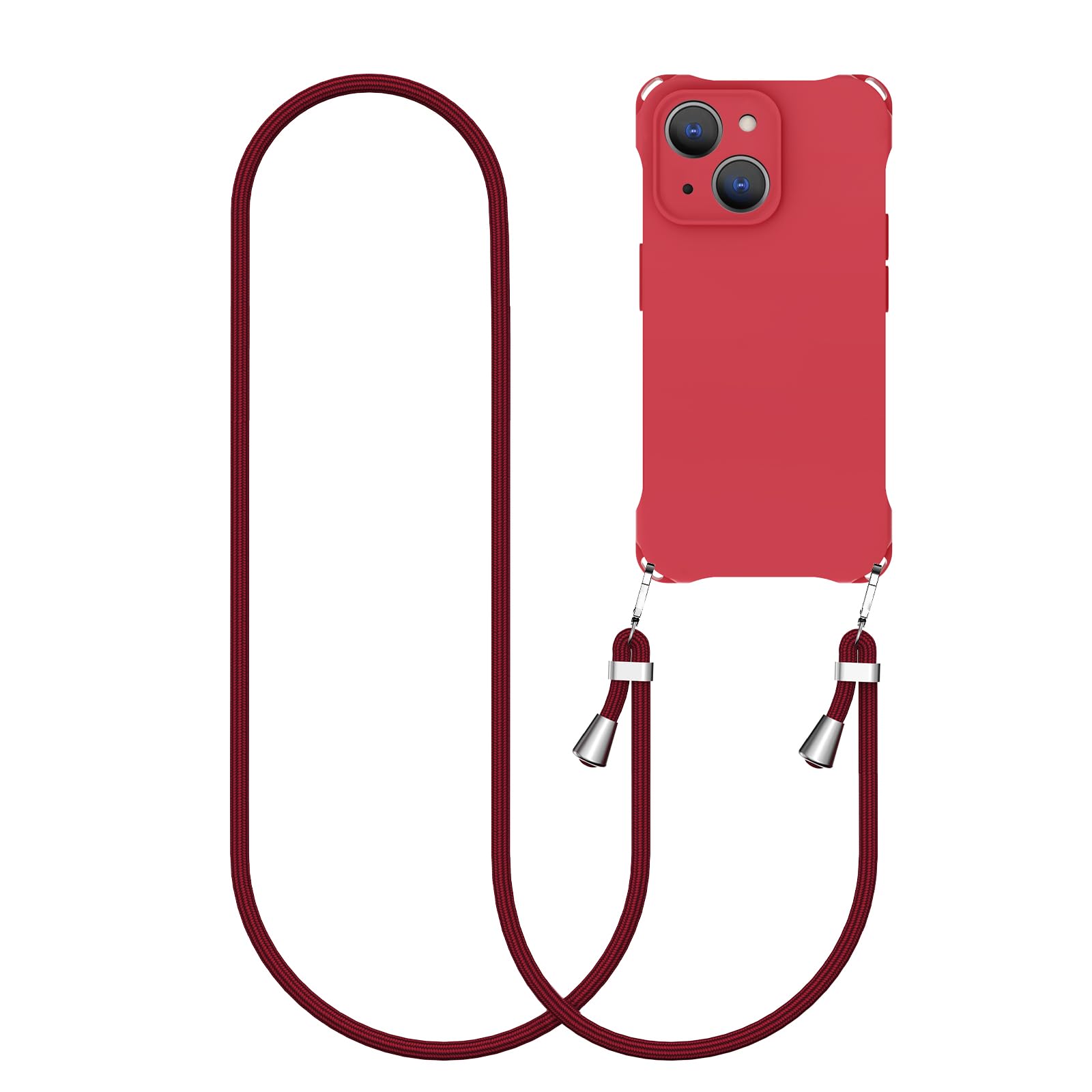 CAROKI Crossbody iPhone 13 Case, Lanyard Protective Liquid Silicone Case with Adjustable Length Detachable Lanyard Rope Shockproof Hands-Free Phone Cover for iPhone 13 6.1"-Red