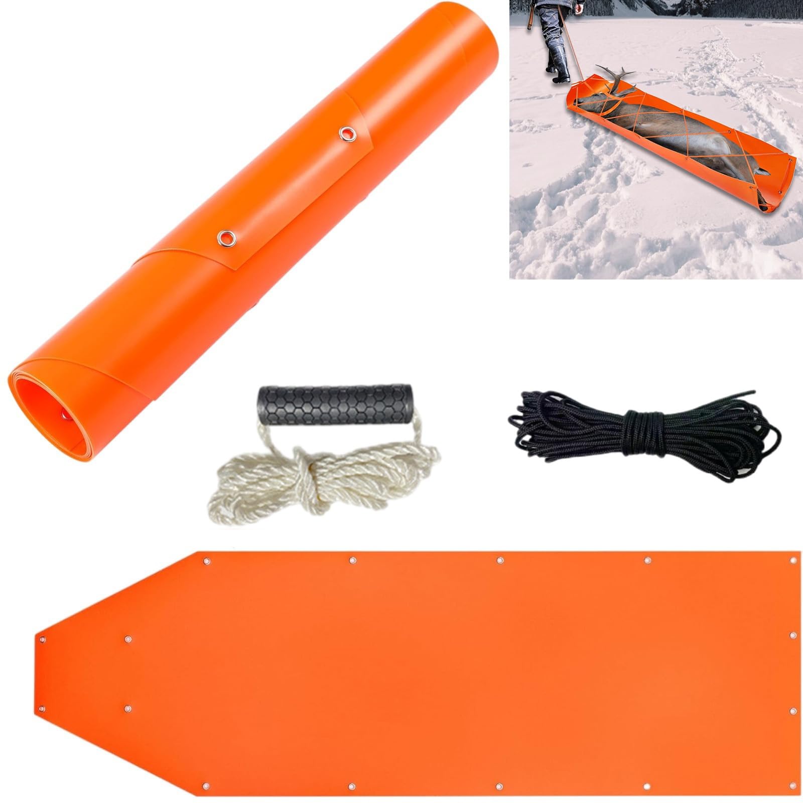 Kensbro Orange Polyethylene (PE) Deer Drag Sled, Multi-Purpose Sledge for Hunting, Ice Fishing, Firewood, Garden, Easy to Pull and Maintain