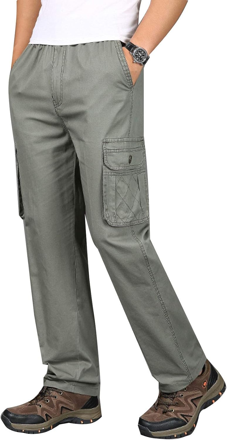 mens elastic waist cargo pants with drawstring