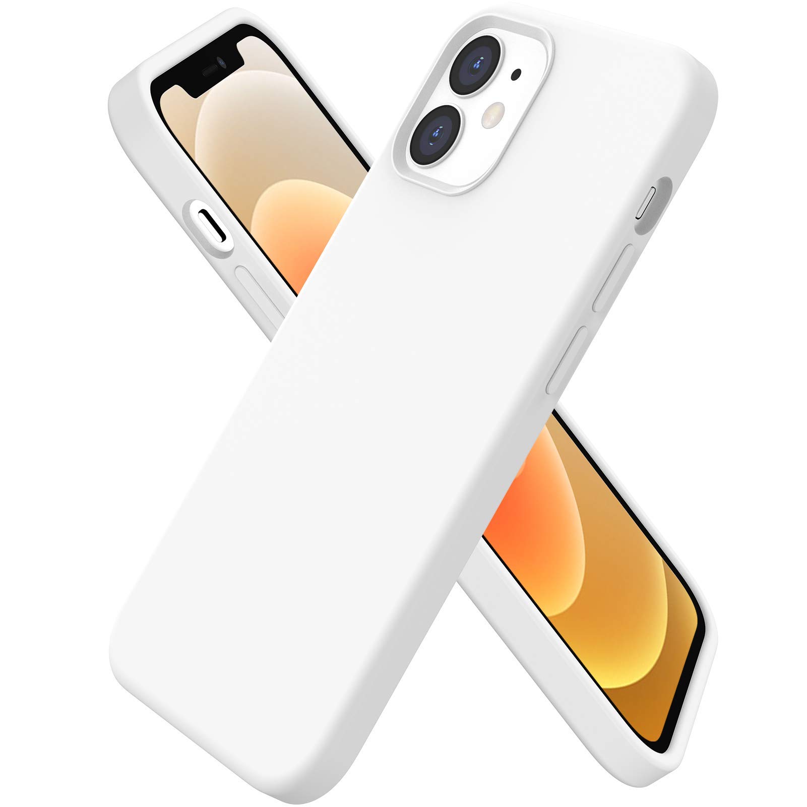 ORNARTO Compatible with iPhone 12 mini(2020) Case 5,4, Slim Liquid Silicone Full Covered Soft 3 Layers Gel Rubber with Microfiber Case Cover 5.4 inch-White