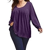 VNIRA Plus Size Long Sleeve T Shirt for Women Oversized Crew Neck Loose Fit Pleated Spring Fall Casual Tunic Top