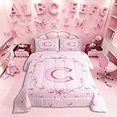 Erosebridal Pink Dreamy Princess Twin Bedding Set for Girls,Initial Letter C Bedding Comforter Sets Chic Romantic Bow Comforter Set for Kids Teen Women Bedroom,Cute Kawaii Bowknot Quilt Duvet 2 Pcs