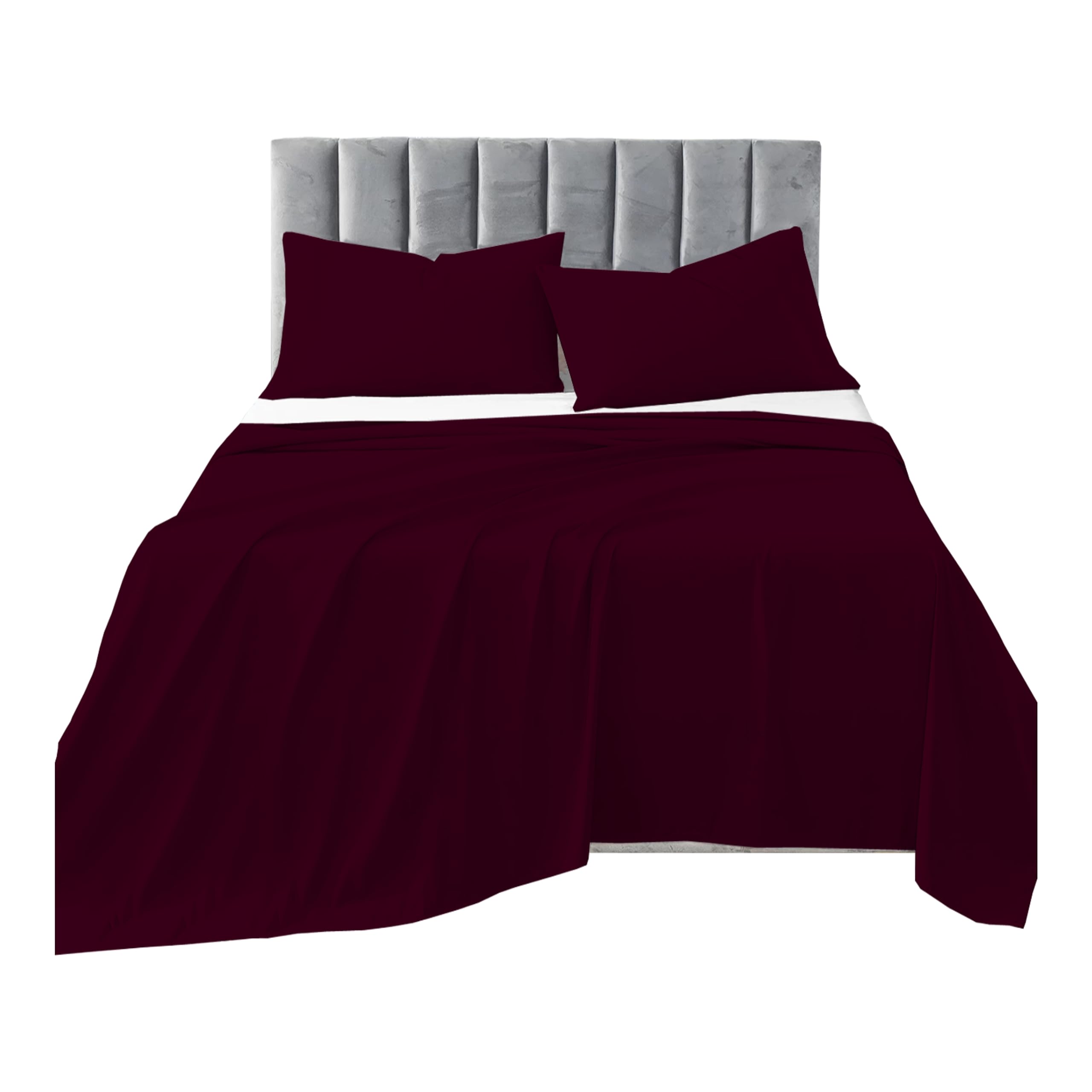 R&Z Plain Luxuary Polycotton Flat Sheets Single, Double, King, S King (Wine/Burgandy, Double) — image 1