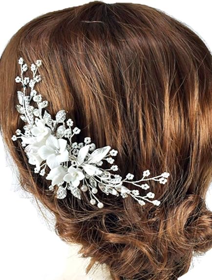 Amazon ショップラリュー ウェデイング ヘッドドレス 小枝 小花 リーフ ビジュー ブライダル ヘアアクセサリー メール便での対応 二次会 パーティー 結婚式 お色直し 髪飾り ヘア飾り 真珠 パール セラミック白い 花 フラワー 子供 キッズ コーム ビジュー ピン