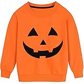 MUJOQE Boys Girls Halloween Sweatshirt Toddler Pumpkin Face Long Sleeve Shirt Kids Skeleton Top Clothes 2-7T