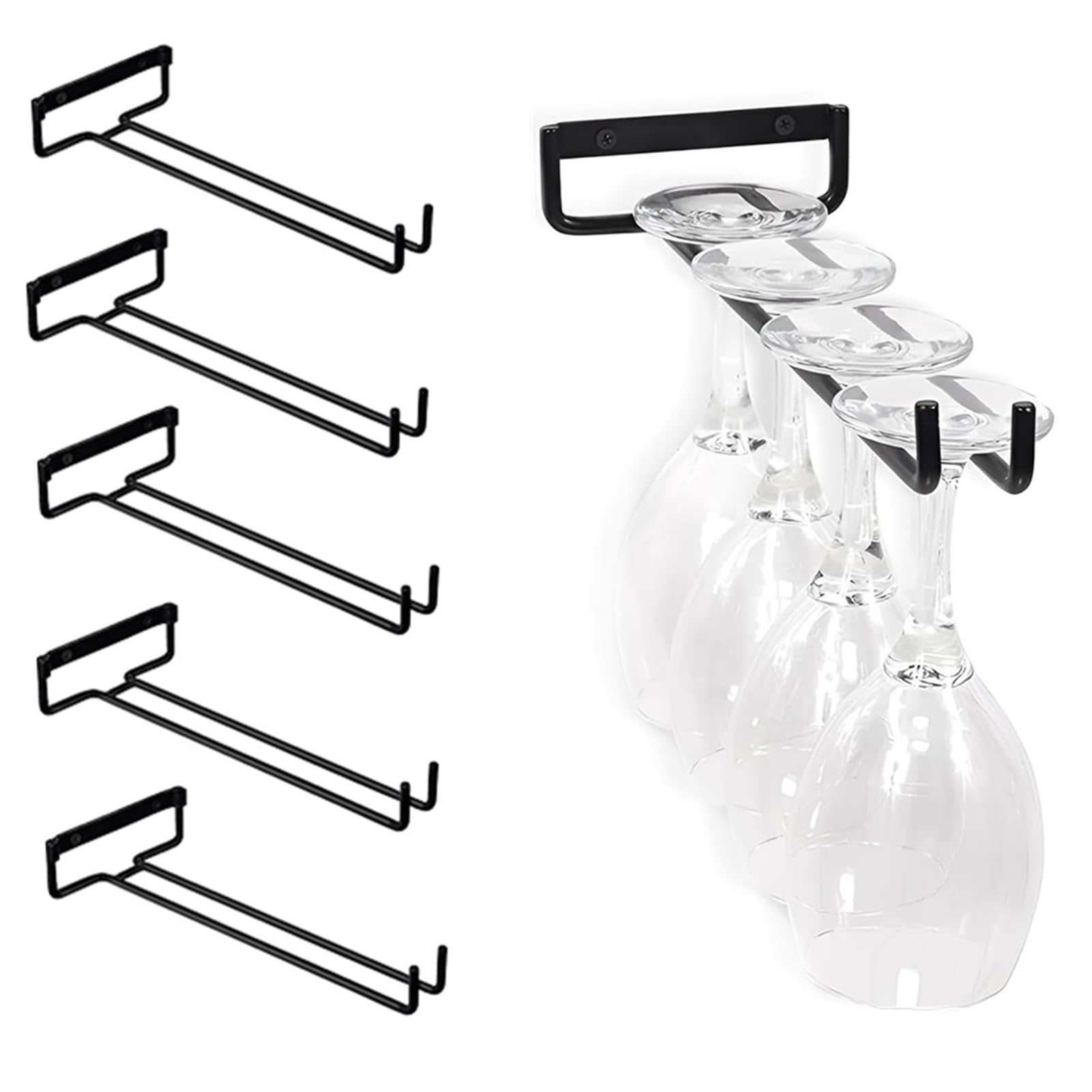 ABRVUAHM 5 Pack Wine Glass Holder, Black Under Cabinet Rack, Stemware Hanging Rack for Cabinet and Bar 30cm