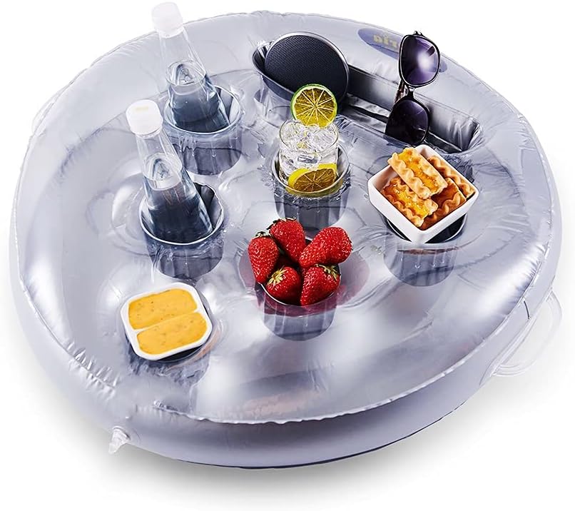 FEEBRIA Inflatable Drink Holders for Pool, Hot Tub, Ocean & River,Float Your Beverages for Parties & Beach (Silver)