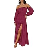 ZESICA Women's Boho Off Shoulder Spring Long Sleeve Dress 2026 High Waist Side Split Sexy Flowy A Line Long Maxi Dresses