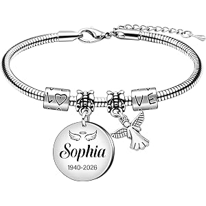 HAPPARY Silver Bracelets for Women Men,Custom Memory Bracelets for Loss Loved One with Name Dates,Personalized Adjustable Bra