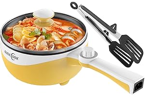 Audecook Hot Pot Electric, 1.7L Mini Electric Skillet Portable Nonstick Sauté Pan with Power Adjustment, Rapid Noodles Cooker Travel Multicooker for Steak/Soup/Egg/Oatmeal/Noodles