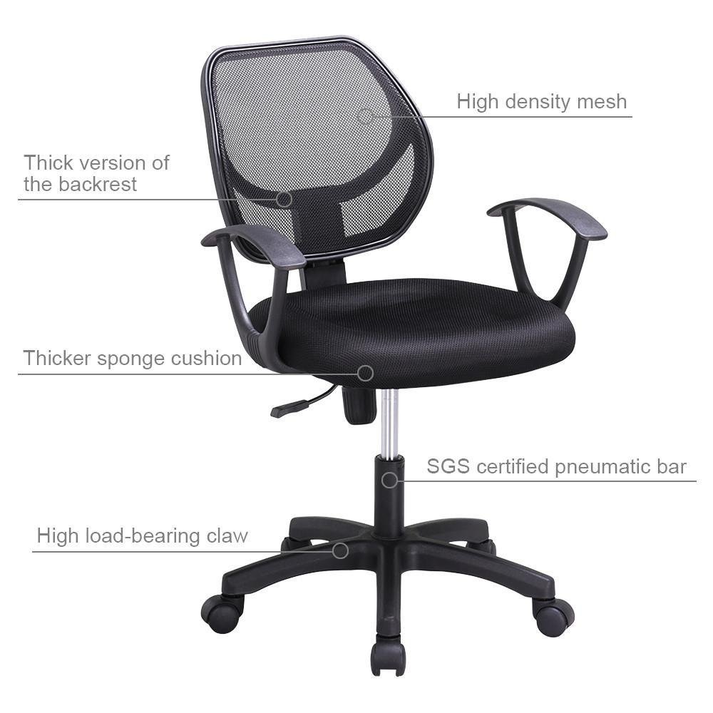 Topeakmart Adjustable Swivel Computer Desk Office Chair with Arms Seating Back Rest Fabric Mesh (Black)