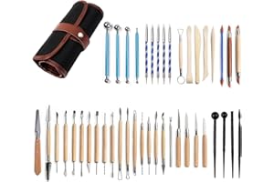 S & E TEACHER'S EDITION 43 Pcs Pottery & Clay Sculpting Tools, Double Sided Ceramic Clay Carving Tool Set with Carrying Case Bag, Pottery Modeling Smoothing