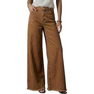 Astylish Women's Wide Leg Jeans High Waisted Stretchy Buttoned Raw Hem Straight Leg Denim Pants