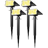 HGGH Solar Lights Outdoor Waterproof IP67, 60 LED 3 Lighting Modes Solar Spot Lights Outdoor for Yard Garden Pathway Landscape, Auto On/Off, Function 2 in 1(Warm White, 4 Pack)