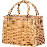 Yardenfun Wicker Picnic Basket with Handle Small Woven Willow Basket Rattan Harvest Hamper for Eggs Bread Candy Groceries Flowers