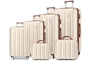 LARVENDER Luggage Sets 6 Piece, Expandable Hardside Suitcase Set Carry on Luggage with Spinner Wheels, Lightweight Travel Luggage Set with TSA Locks for Men and Women, Cream White