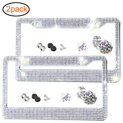 FULLSEXY 2 Pack Bling License Plate Frame for Women, Diamond License Plate Frame, Rhinestone Sparkly License Plate Frame, Stainless Steel Crystal Glitter Car Tag Frame
