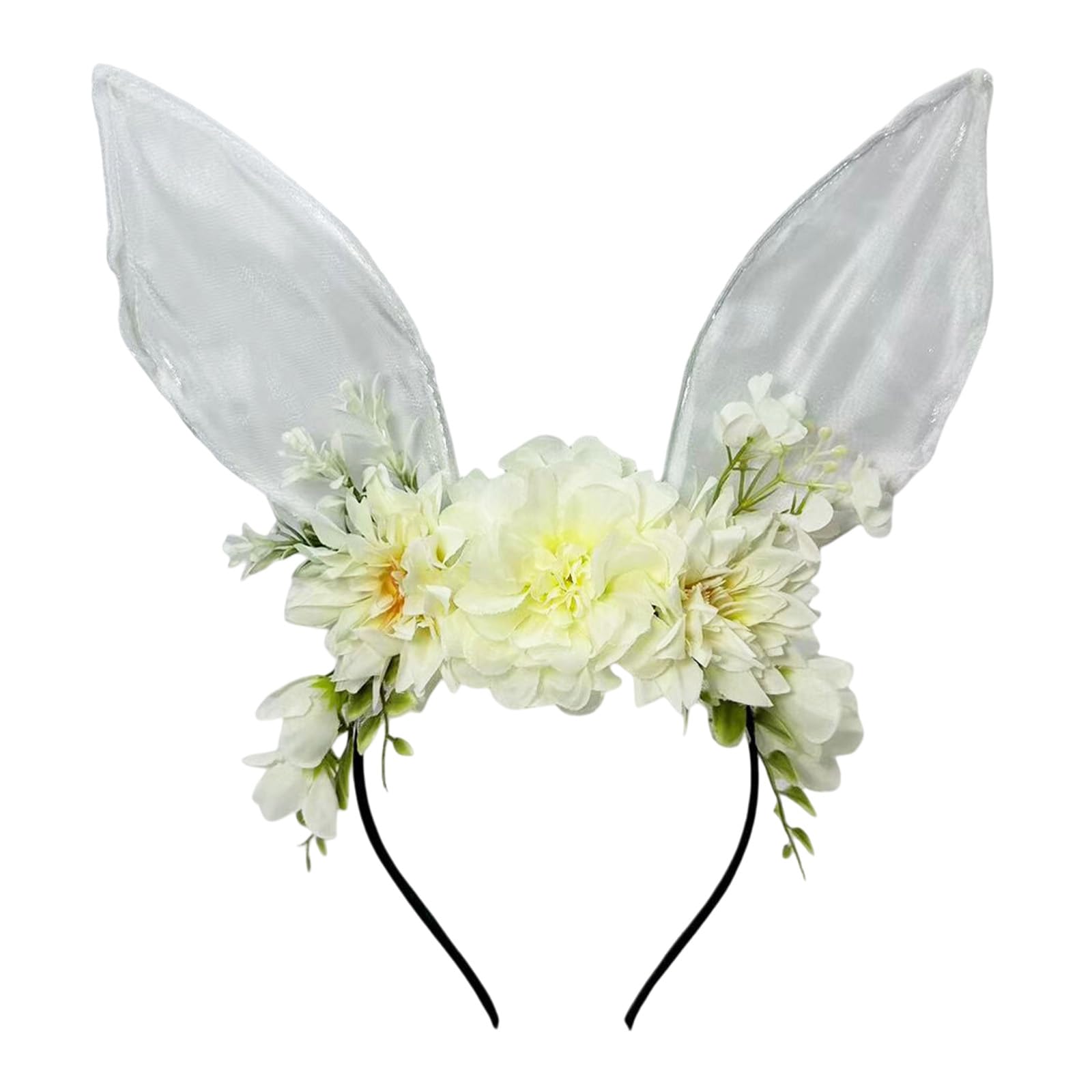 SSKHE Rabbit Ears Headband with Flower Design, Easter Costume for Adults Kids, Long Bunny Hare Outfit for Party Dress World Book Day, Animal Costume