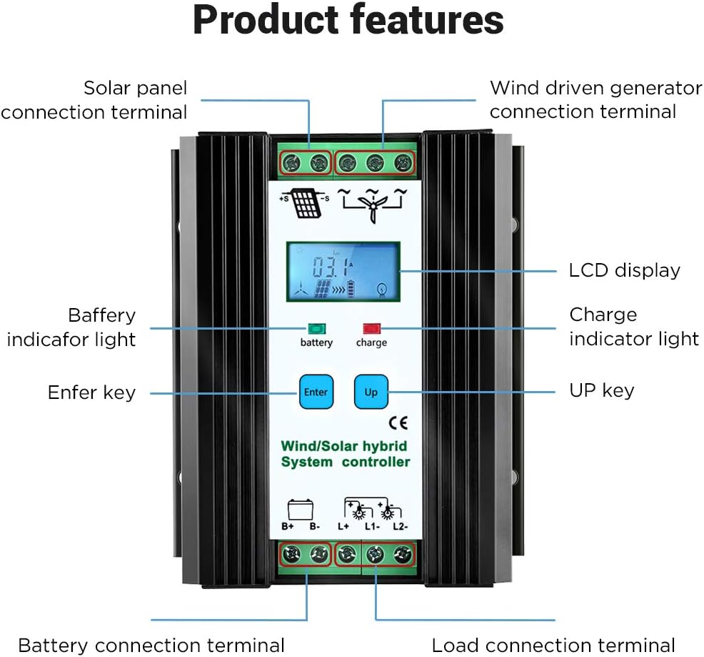 iSunergy 1000W Wind Solar Hybrid Charge Controller Wind Boost Charge Solar PWM Charging Technology Digital Intelligent Regulator with LCD Display (600W Wind + 400W Solar) : Garden & Outdoor