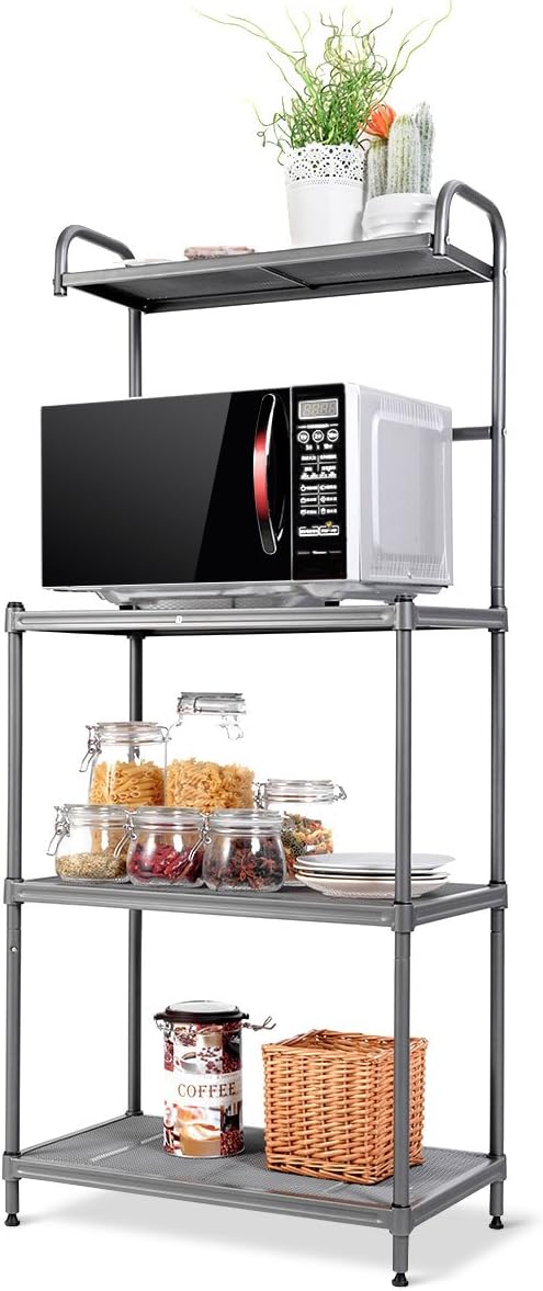 Giantex 4-Tier Kitchen Microwave Storage Rack Oven Stand Strong Mesh Wire Metal Shelves Free Standing Baker's Rack Shelving Utility Unit, 23.5" Lx14 Wx54 H (Silver) - Standing Baker's Racks