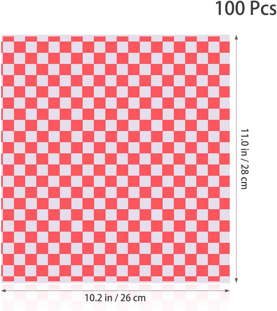 OUNONA - 100 Sheets Chequered Liner and Food Wrap Paper, Grease-Resistant, Wrap for Sandwiches and Hamburgers Red and White - Image 5