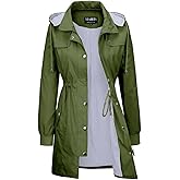 YEABEDA Womens Raincoat Waterproof with Hood Lightweight Windbreaker Rain Jacket Trench Coats Striped Lined