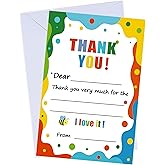 XLANMAY 48Pcs Colorful Kids Thank You Cards With Envelopes Cute Blank Birthday Cards Fill in The Blank Thank You Notes Kids For Boys Girls Kids Birthday
