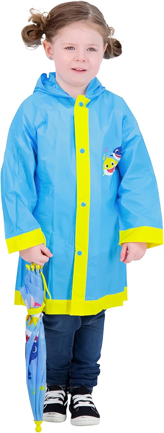 Baby Shark unisex-child Kids Umbrella and Slicker, Baby Shark Rainwear Set for Boys and Girls: Clothing