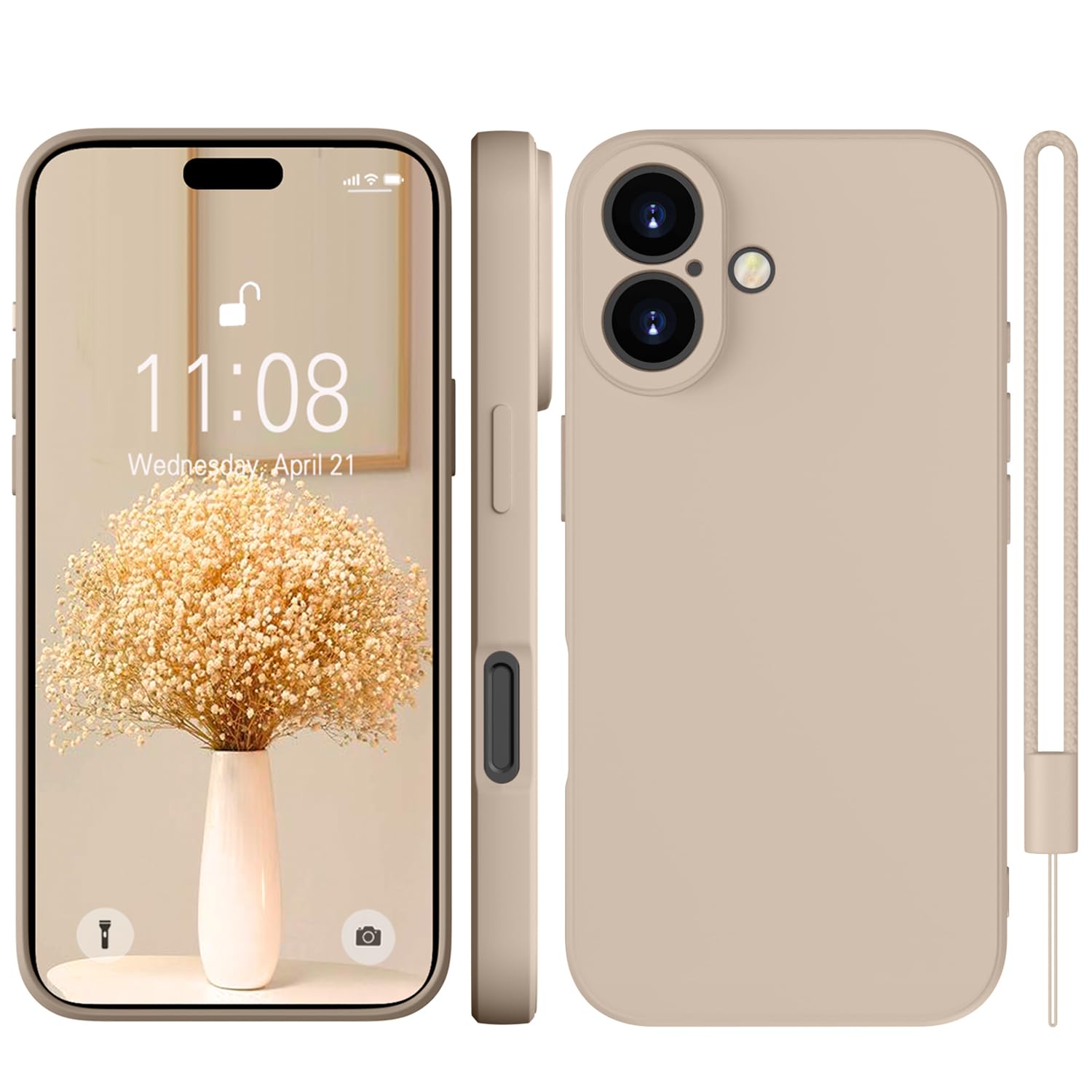 KPPIT for iPhone 16 case silicone,for iPhone 16 Phone case shockproof 6.1",Full camera coverage Military-Grade Protection 360°,With Protective hand strap slim Protective Case -Khaki