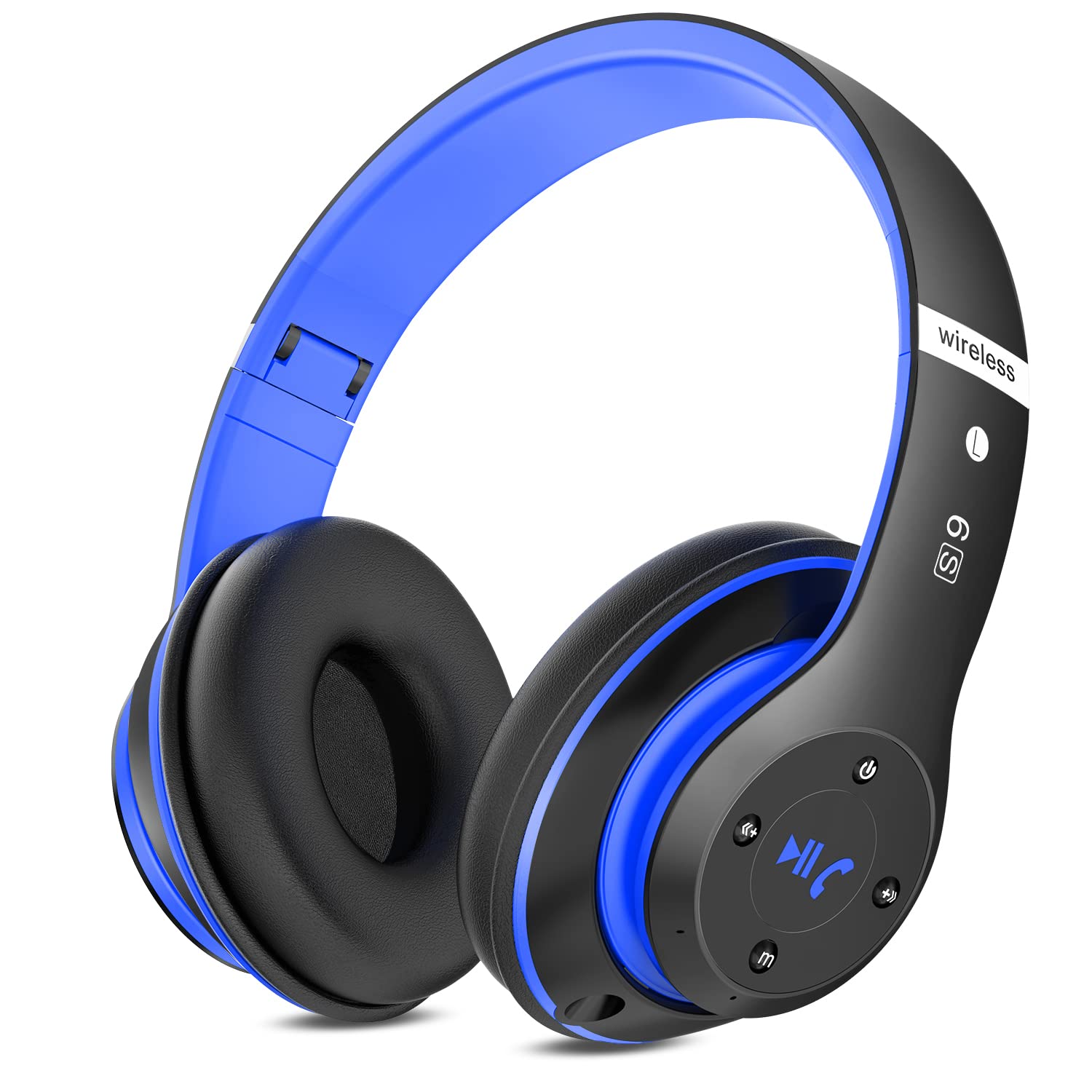 Rebocico Headphones, 6 EQ Modes,Headphones Wireless, 65 Hours Playtime Foldable Lightweight Bluetooth Headphones Over Ear with Built-in HD Mic,Deep Bass, FM, SD/TF for PC/Home（Black Blue）